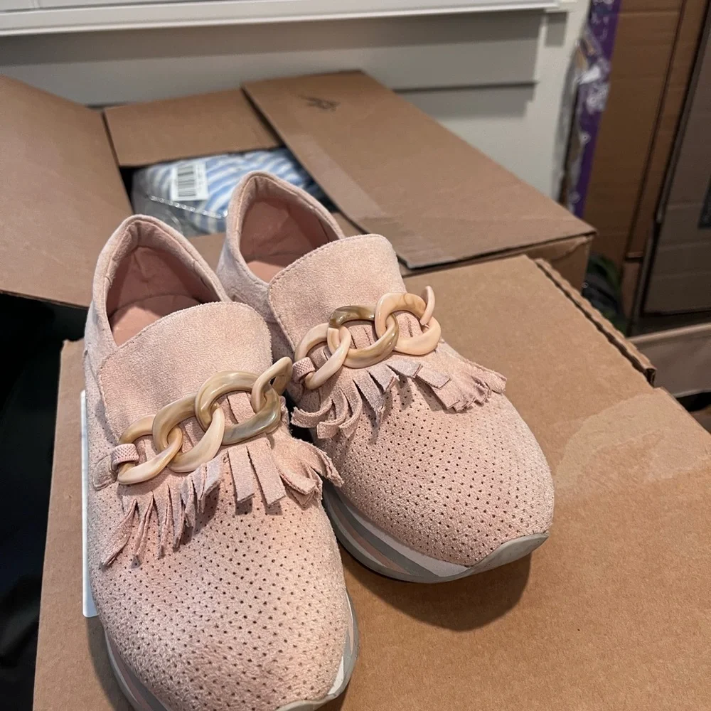 Coconuts by Matisse Blush Suede Loafers with Fringe and Chain - Picture 8 of 11